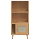 bogreol SENJA rattanlook 60x35x130 cm massivt fyrretræ brun