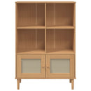 bogreol SENJA rattanlook 90x35x130 massivt fyrretræ brun