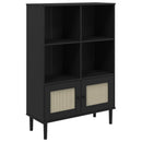 bogreol SENJA rattanlook 90x35x130 cm massivt fyrretræ sort