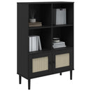 bogreol SENJA rattanlook 90x35x130 cm massivt fyrretræ sort