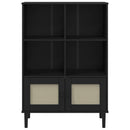 bogreol SENJA rattanlook 90x35x130 cm massivt fyrretræ sort