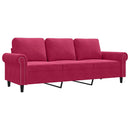 3-personers sofa 180 cm fløjl vinrød