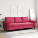3-personers sofa 180 cm fløjl vinrød