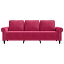 3-personers sofa 180 cm fløjl vinrød