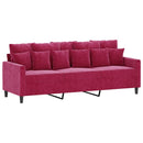 3-personers sofa 180 cm fløjl vinrød
