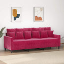 3-personers sofa 180 cm fløjl vinrød