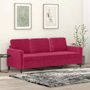 3-personers sofa 180 cm fløjl vinrød