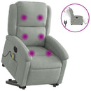 massagestol med løftefunktion velour lysegrå