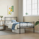 sengeramme med sengegavl og fodgærde 75x190 cm metal sort