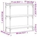 bogreol 3 hylder 80x30x86 cm konstrueret træ røget eg