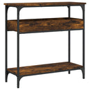 konsolbord med hylde 75x29x75 cm konstrueret træ røget eg