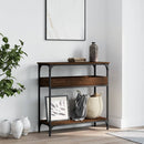 konsolbord med hylde 75x29x75 cm konstrueret træ brunt egetræ