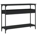 konsolbord med hylde 100x29x75 cm konstrueret træ sort