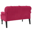 bænk med ryglæn 119,5x64,5x75 cm velour vinrød