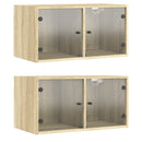 vægskabe 2 stk. med glaslåger 68,5x37x35 cm sonoma-eg