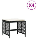 haveskammel med hynder 4 stk. 41x41x36 cm polyrattan sort