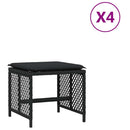 haveskammel med hynder 4 stk. 41x41x36 cm polyrattan sort