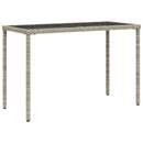 havebord med glastop 115x54x74 cm polyrattan lysegrå