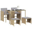 spisebordssæt til haven 5 dele med hynder polyrattan beige