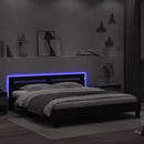 sengeramme med sengegavl og LED-lys 200x200 cm sort