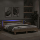 sengeramme med sengegavl og LED-lys 200x200 cm sonoma-eg