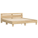 sengeramme med sengegavl og LED-lys 180x200 cm sonoma-eg