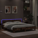 sengeramme med sengegavl og LED-lys 180x200 cm røget egetræ