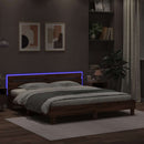 sengeramme med sengegavl og LED-lys 180x200 cm brunt egetræ