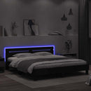 sengeramme med sengegavl og LED-lys 160x200 cm sort