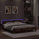 sengeramme med sengegavl og LED-lys 160x200 cm røget egetræ