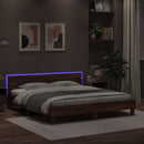 sengeramme med sengegavl og LED-lys 160x200 cm brunt egetræ