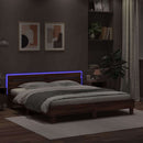 sengeramme med sengegavl og LED-lys 160x200 cm brunt egetræ