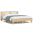 sengeramme med sengegavl og LED-lys 150x200 cm sonoma-eg