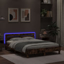sengeramme med sengegavl og LED-lys 150x200 cm brunt egetræ