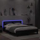 sengeramme med sengegavl og LED-lys 140x200 cm sort