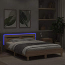 sengeramme med sengegavl og LED-lys 140x200 cm sonoma-eg