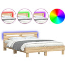 sengeramme med sengegavl og LED-lys 140x190 cm sonoma-eg