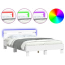 sengeramme med sengegavl og LED-lys 135x190 cm hvid