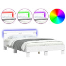 sengeramme med sengegavl og LED-lys 135x190 cm hvid