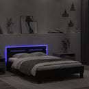 sengeramme med sengegavl og LED-lys 135x190 cm sort