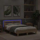 sengeramme med sengegavl og LED-lys 135x190 cm sonoma-eg