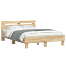 sengeramme med sengegavl og LED-lys 120x190 cm sonoma-eg