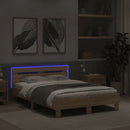 sengeramme med sengegavl og LED-lys 120x190 cm sonoma-eg