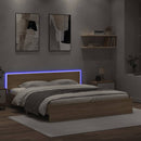 sengeramme med sengegavl og LED-lys 200x200 cm sonoma-eg