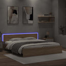 sengeramme med sengegavl og LED-lys 200x200 cm sonoma-eg