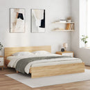 sengeramme med sengegavl og LED-lys 200x200 cm sonoma-eg