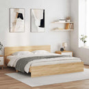 sengeramme med sengegavl og LED-lys 200x200 cm sonoma-eg