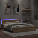 sengeramme med sengegavl og LED-lys 180x200 cm sonoma-eg