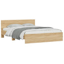 sengeramme med sengegavl og LED-lys 160x200 cm sonoma-eg