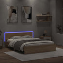 sengeramme med sengegavl og LED-lys 160x200 cm sonoma-eg